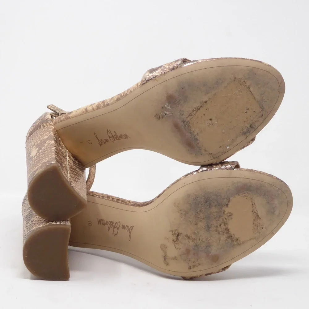 Sam Edelman Womens Yaro Sandals Gold Snakeskin Block Heel Leather Size 10